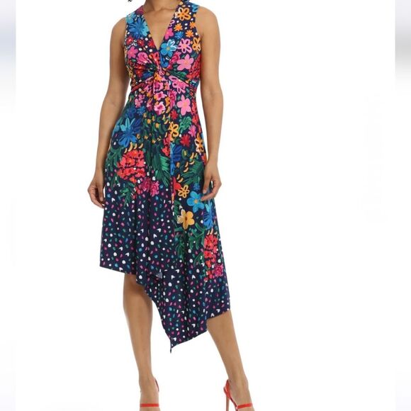 Maggy London IRISA Floral Twist Waist Draped Skirt Dress Size 6 - Picture 1 of 6